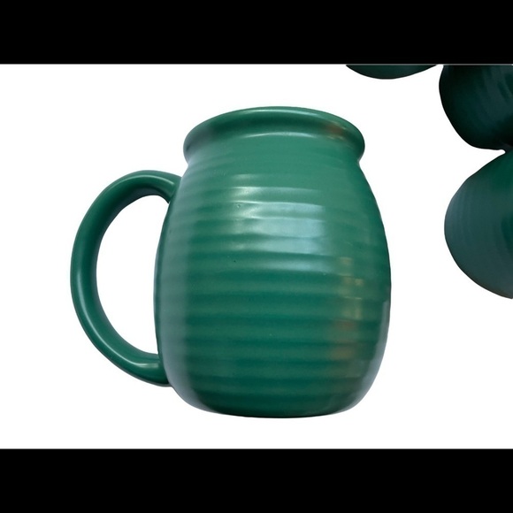 POTTERY mugs hand thrown Kelly green ribbed set of 4 - Picture 5 of 5
